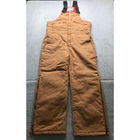 Steel Guard Duck Canvas Quilted Lined Bib Overalls Pants Mens L Side Zip Brown - Picture 1 of 12